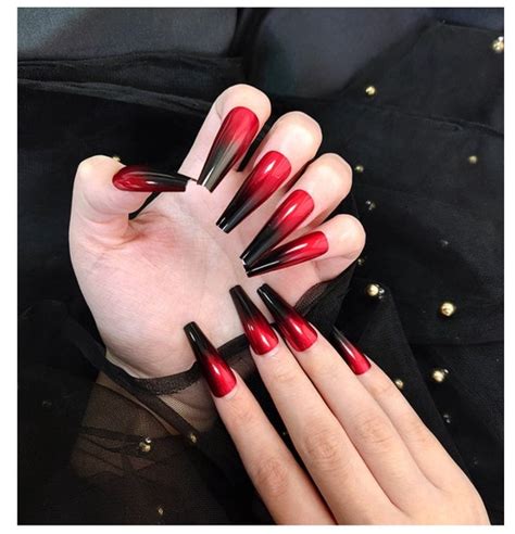 Catch Eyes with Red and Black Ombre Nails Coffin: 7 Inspiring Ideas to ...