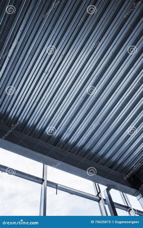 Shining Corrugated Metal Ceiling Stock Image - Image of blue ...