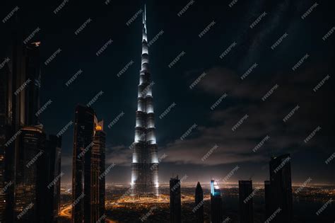 Premium AI Image | a step into aerial night view of Burj khalifa Dubai ...