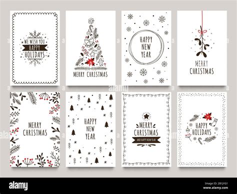 Hand drawn winter holidays cards. Merry Christmas card with floral ...