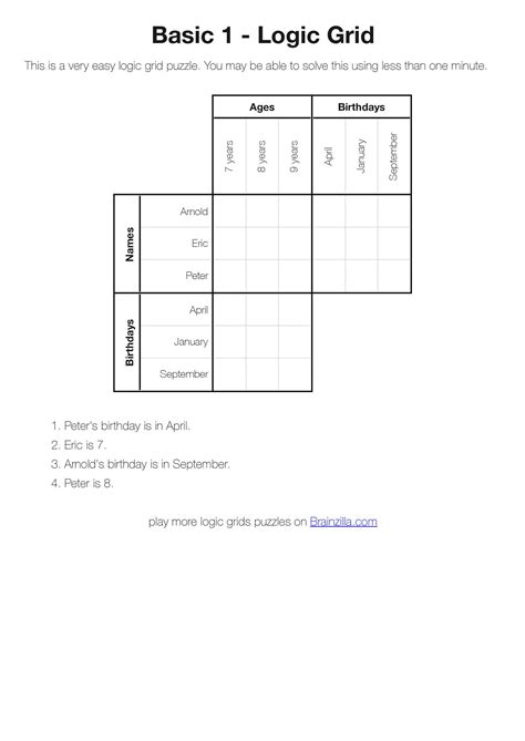 Printable Logic Puzzle Grid | Printable Crossword Puzzles