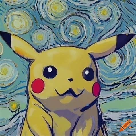 Van gogh style painting of pikachu on Craiyon