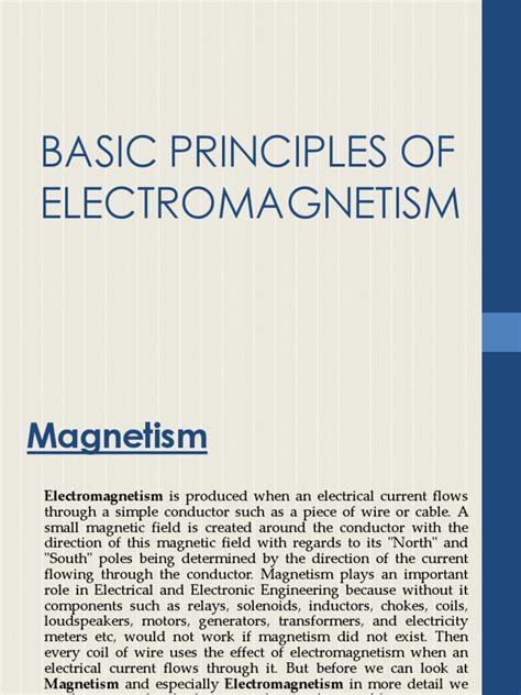 Basic Principles of Electromagnetism1 | PDF | Electromagnetic Induction | Inductor