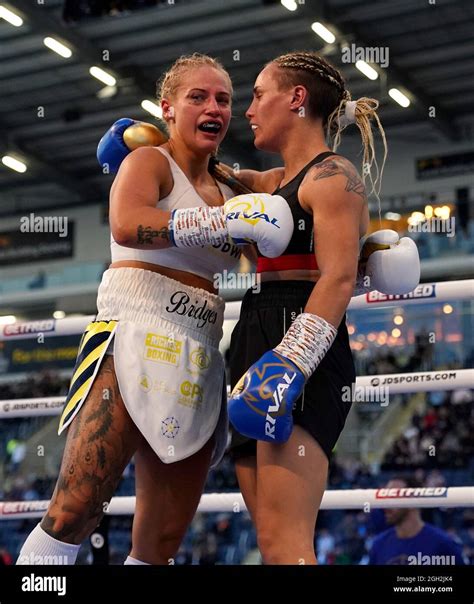 Ebanie Bridges (left) after victory over Mailys Gangloff in their International Bantamweight ...