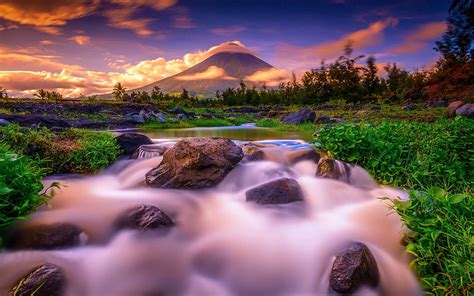 Sunset at Mount Mayon, The Daraga, Philippines, sunlight, rocks ...