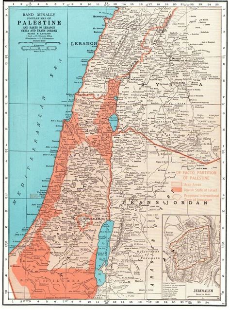 1949 Antique PALESTINE Map Jerusalem Map Syria Lebanon Trans Jordan Map 7531 | Palestine map ...