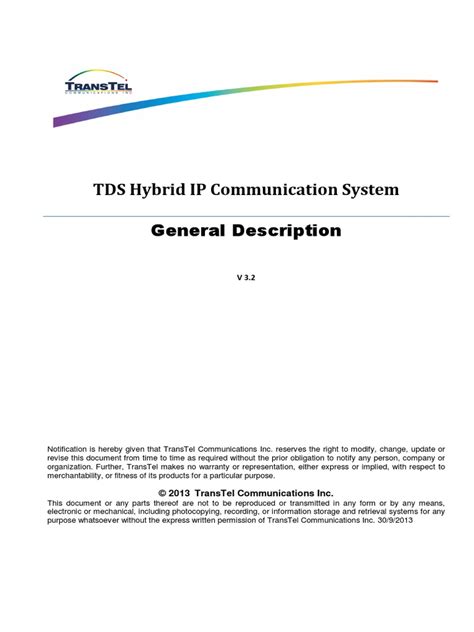 TDS General Description v3.2b | PDF | Telephone | Voicemail