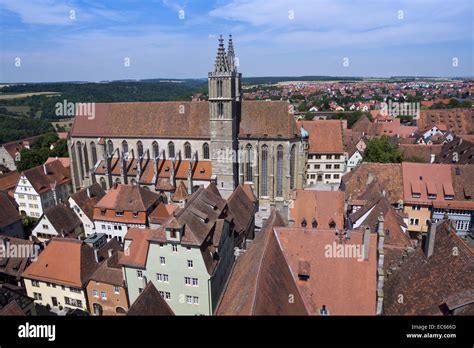 View from town hall tower Rothenburg ob der Tauber with the St. Jakob ...