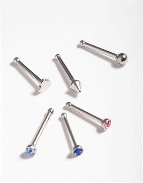 Surgical Steel Colourful Diamante Nose Jewellery Pack - Lovisa