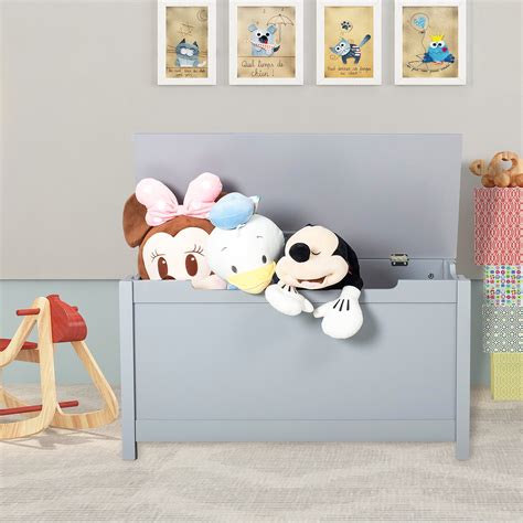 Wooden Toy Box/Bench With Safety Hinged Lid For Ages 3+ Gray - Walmart.com