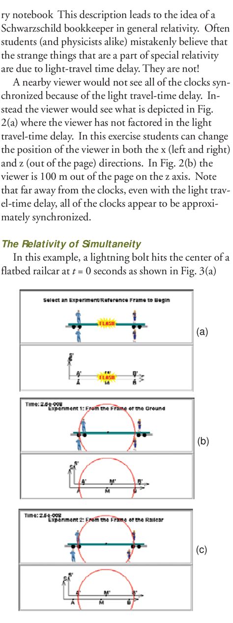 Two different experiments illustrating the relativity of simultaneity ...