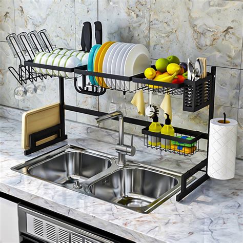 Dish Drying Rack Bowl Rack Holder 2-Tier Dryer Stainless Steel Over Sink Kitchen Supplies ...