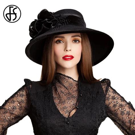 FS Winter 100% Wool Church Hats For Black Women Elegant Autumn Soft Bowler Fedoras Large Wide ...