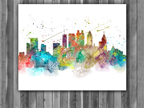 Atlanta Skyline Watercolor Print, Atlanta Skyline Art, Atlanta Painting, Atlanta Poster, Nursery ...