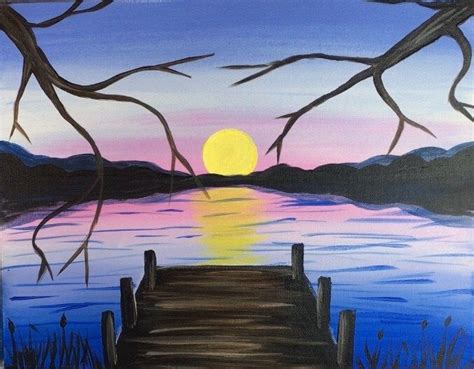 How To Paint A Sunset Lake Pier | Beach sunset painting, Sunset painting, Lake painting