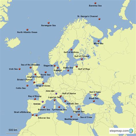 StepMap - Major bodies of water Europe - Landkarte für Germany