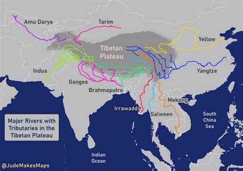 [OC] Major Rivers with Tributaries in the Tibetan Plateau : r/MapPorn