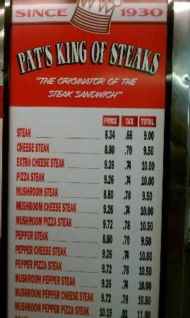 pat's king of steaks menu prices