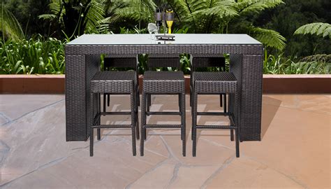 Belle Bar Table Set With Backless Barstools 7 Piece Outdoor Wicker ...