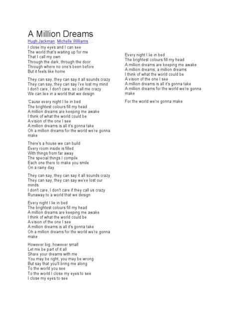 A Million Dreams Lyrics | PDF