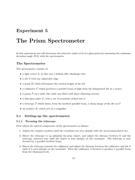 The Prism Spectrometer: Experiment 5 | PDF | Refractive Index | Dispersion (Optics)