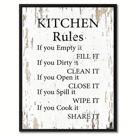 Kitchen Rules Saying Canvas Print, Black Picture Frame Home Decor Wall ...