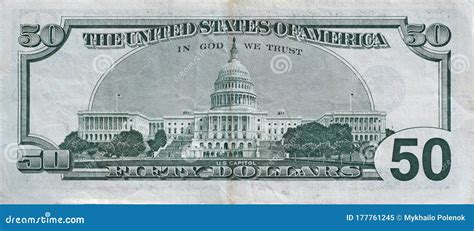 US Capitol on 50 Dollars Banknote Back Side Closeup Macro Fragment ...