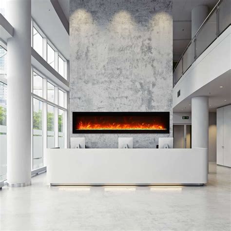 Amantii Basic Clean Face Built-In Electric Fireplace with Glass and Black Steel Surround, 74 ...