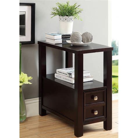 Amazon.com: Modern Narrow Nightstand Side Table Wooden Espresso Wenge with Storage Drawer ...