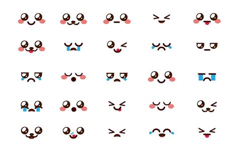 Kawaii emoticon chibi vector set. Emoji cartoon emoticons face in facial reactions and ...