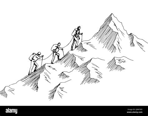 Climbers climb the mountain graphic black white landscape sketch illustration vector Stock ...