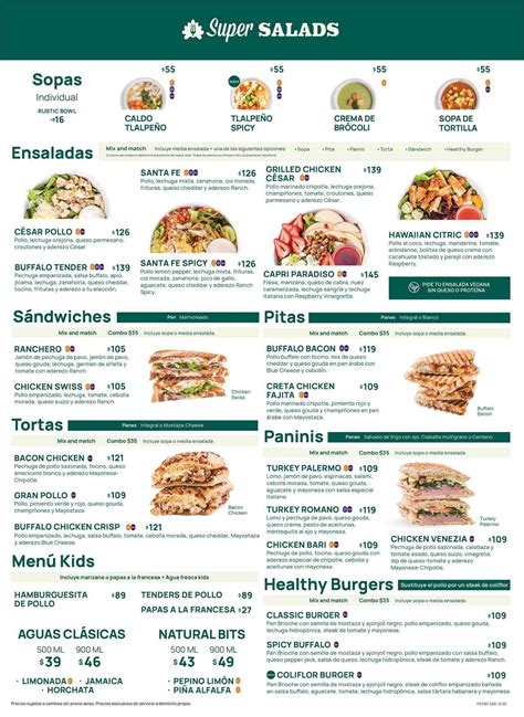 Super Salads Menú Precios México Actualizado (julio 2024)
