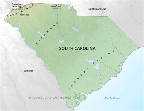 Physical map of South Carolina