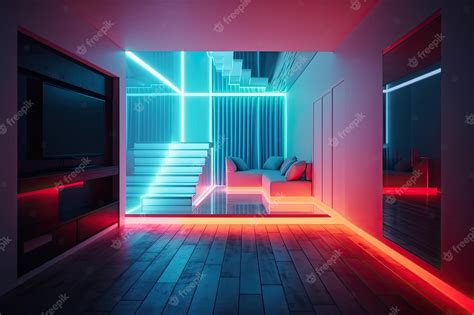Premium Photo | Modern staircase with neon lights in a room