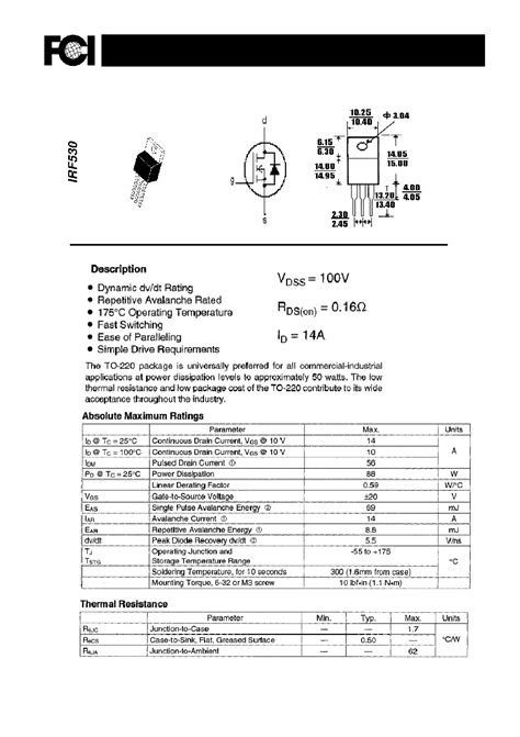 IRF530 datasheet(1/6 Pages) FCI | 14.0A 100V N CHANNEL POWER MOSFET