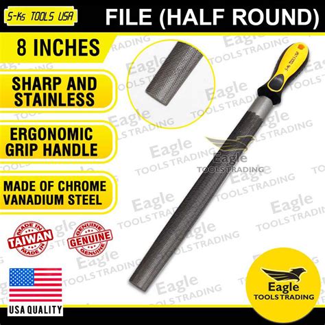 S-Ks Tools USA 8 inch Half Round File with Rubber Grip Handle half ...