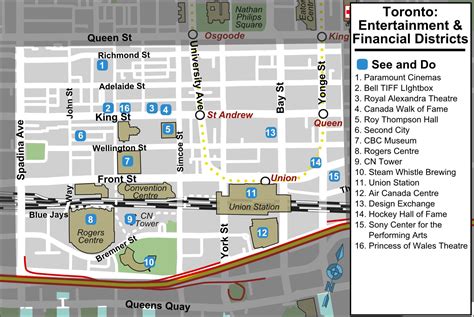 Entertainment and financial districts Toronto map - Map of ...