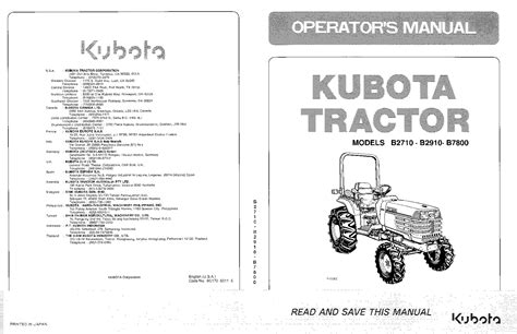 Kubota B2710 B2910 B7800 Operation manual PDF Download - Service manual Repair manual PDF Download