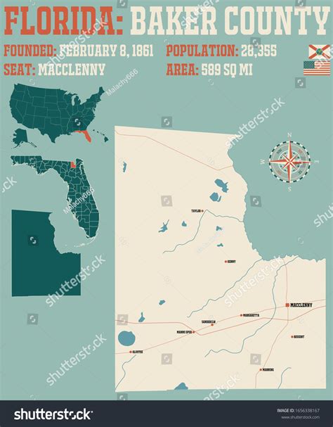 Large Detailed Map Baker County Florida Stock Vector (Royalty Free ...