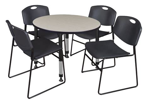 Kee 36" Round Height Adjustable Classroom Table - Maple & 4 Zeng Stack ...