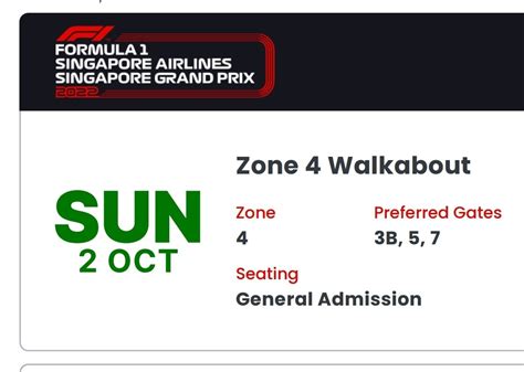 Singapore F1, Formula 1 Sunday Walkabout ticket, Tickets & Vouchers ...