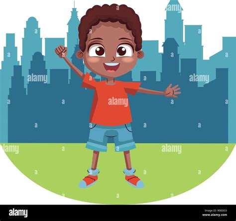 Happy boy kid cartoon at city park scenery vector illustration graphic design Stock Vector Image ...