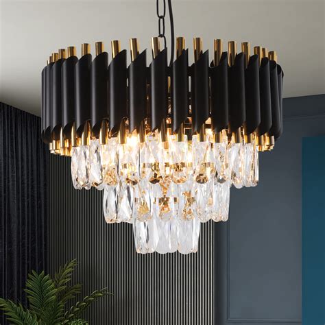 Buy Modern Crystal Chandeliers Gold Black Crystal Chandeliers 3-Tier Round Crystal Chandelier ...