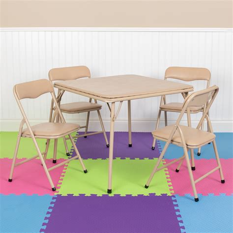 Flash Furniture Kids Colorful 5-piece Folding Table and Chair Set Tan ...