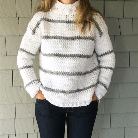 Free knitting pattern. Knitted sweater using bulky yarn. Easy beginner knitting pattern. Bernat ...