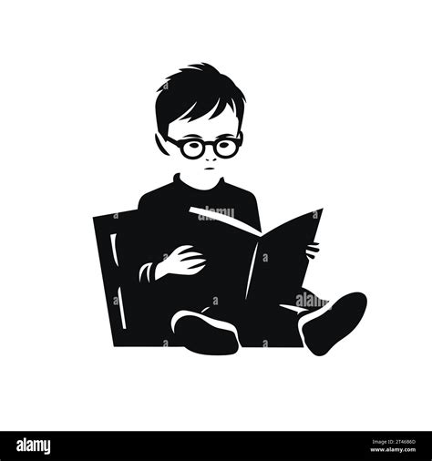 Reading boy silhouette. Boy reading a book black icon on white ...