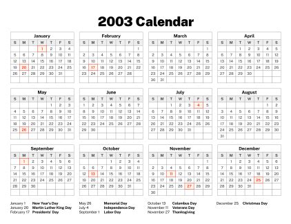 2003 Calendar – Old Calendars