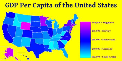 GDP Per Capita of Each US State, with country... - Maps on the Web