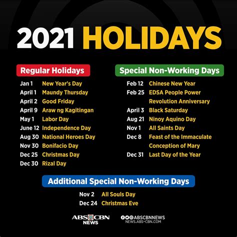 Malacañang announces 2021 holidays | ABS-CBN News