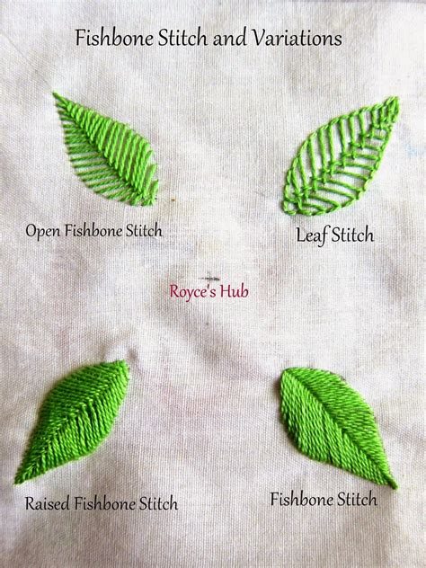 Royce's Hub: Embroidery Stitches For Leaves : Fishbone Stitch and Variations - 2 | Embroidery ...